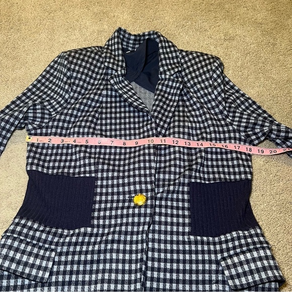 CABI | checkup blazer navy white plaid gold buttons unlined sz MEDIUM - Picture 12 of 13